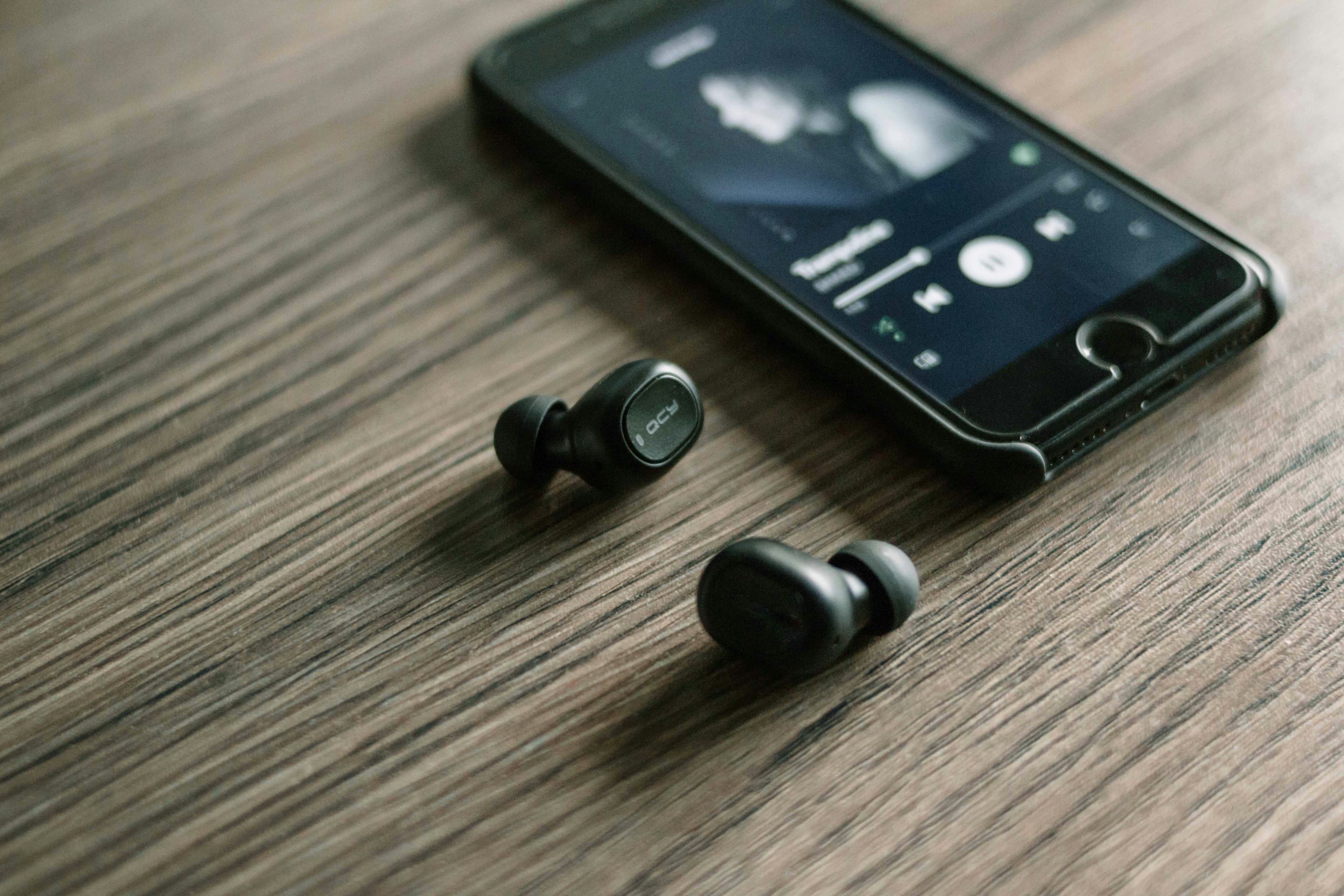 A person listening to music with headphones